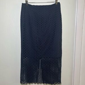 Sea New York Classy Net Elevated Dark blue Split Midi Skirt B3